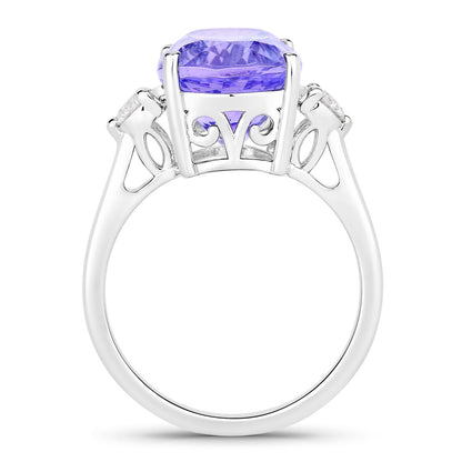 8.01 Cttw Oval Violet Tanzanite and Lab Diamond Rhodium over Silver 3-Stone Ring