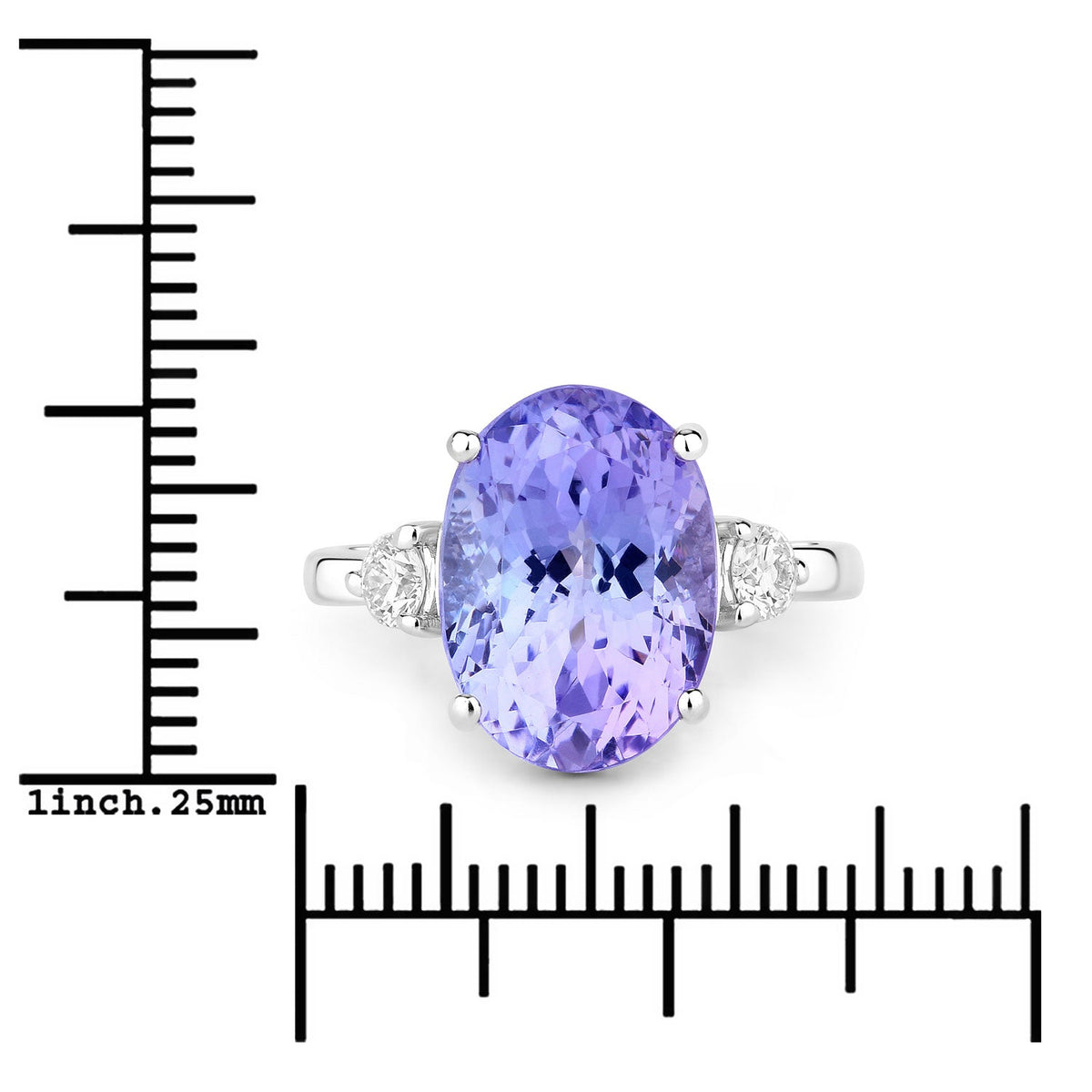 8.01 Cttw Oval Violet Tanzanite and Lab Diamond Rhodium over Silver 3-Stone Ring