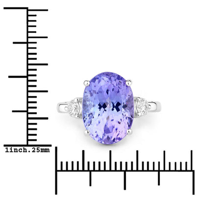 8.01 Cttw Oval Violet Tanzanite and Lab Diamond Rhodium over Silver 3-Stone Ring