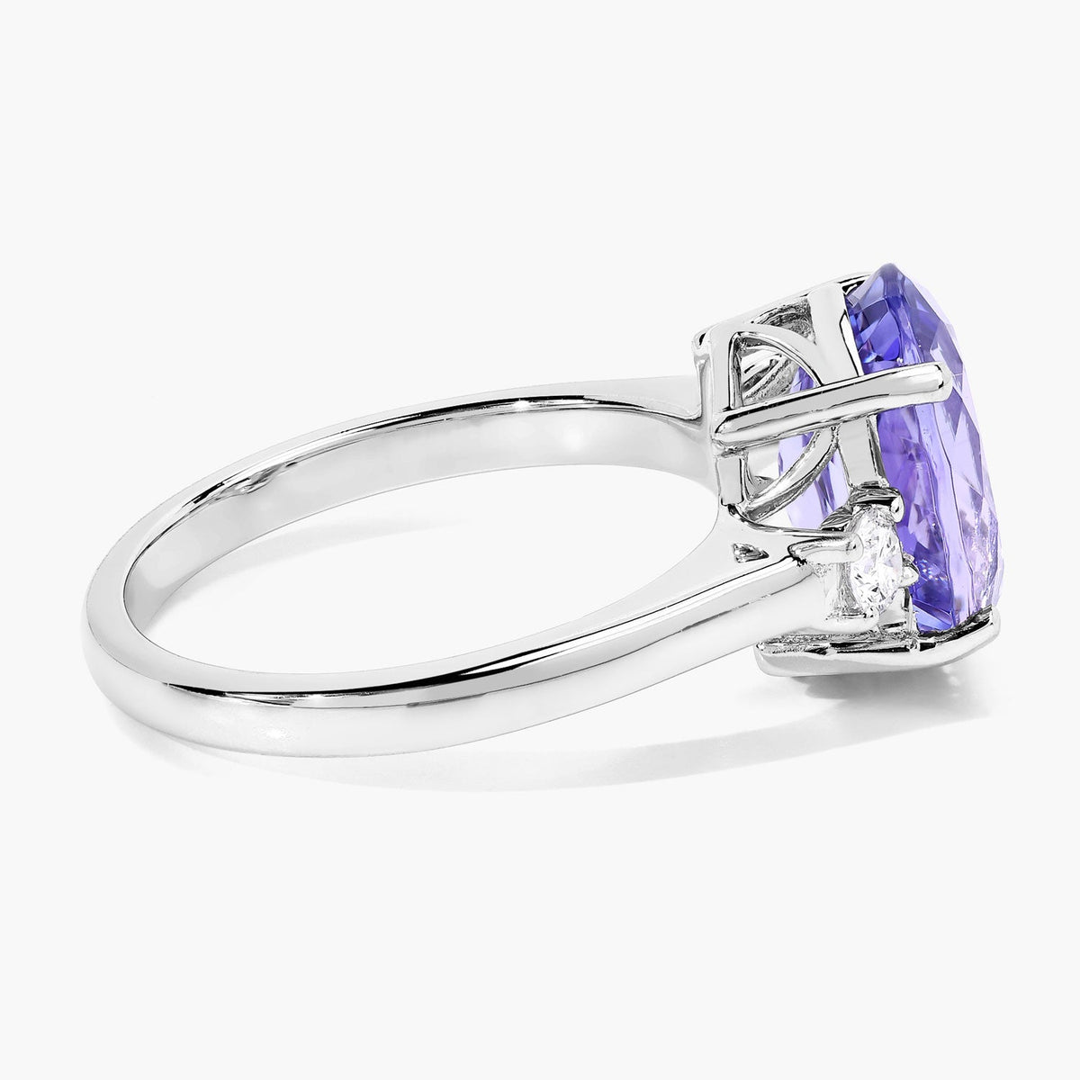 8.01 Cttw Oval Violet Tanzanite and Lab Diamond Rhodium over Silver 3-Stone Ring