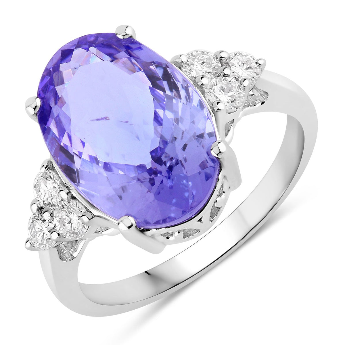 6.63 Cttw Oval Violet Tanzanite Lab Grown Diamond Rhodium over Silver Cocktail Ring