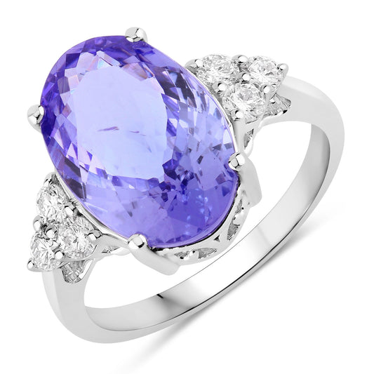 6.63 Cttw Oval Violet Tanzanite Lab Grown Diamond Rhodium over Silver Cocktail Ring