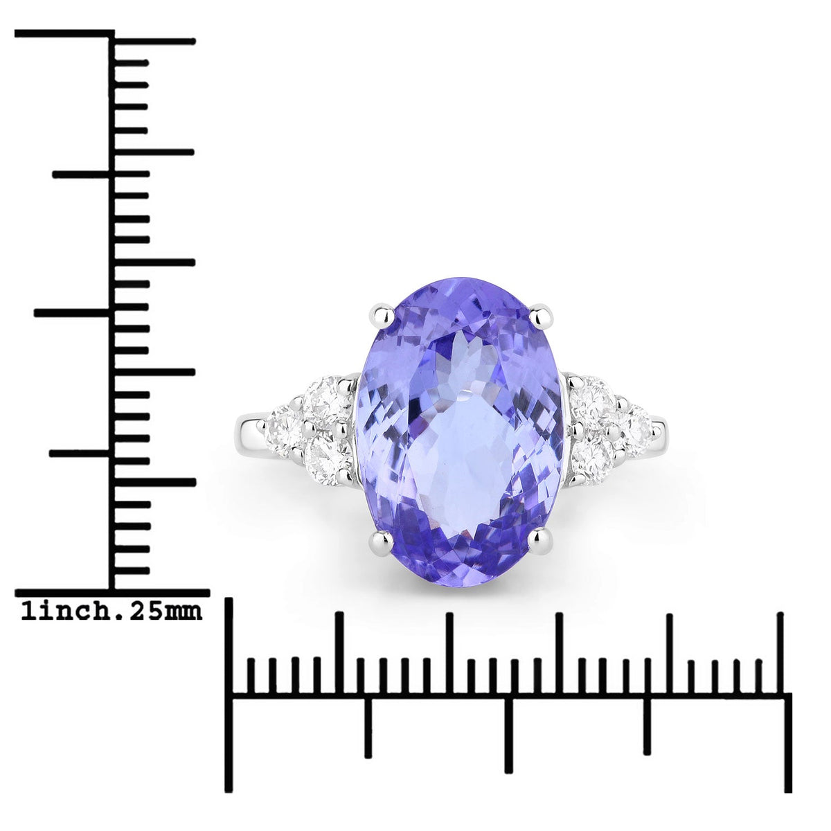 6.63 Cttw Oval Violet Tanzanite Lab Grown Diamond Rhodium over Silver Cocktail Ring