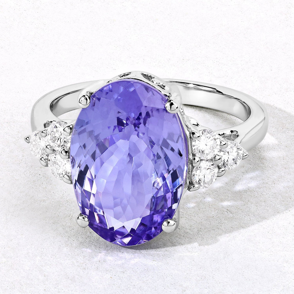 6.63 Cttw Oval Violet Tanzanite Lab Grown Diamond Rhodium over Silver Cocktail Ring