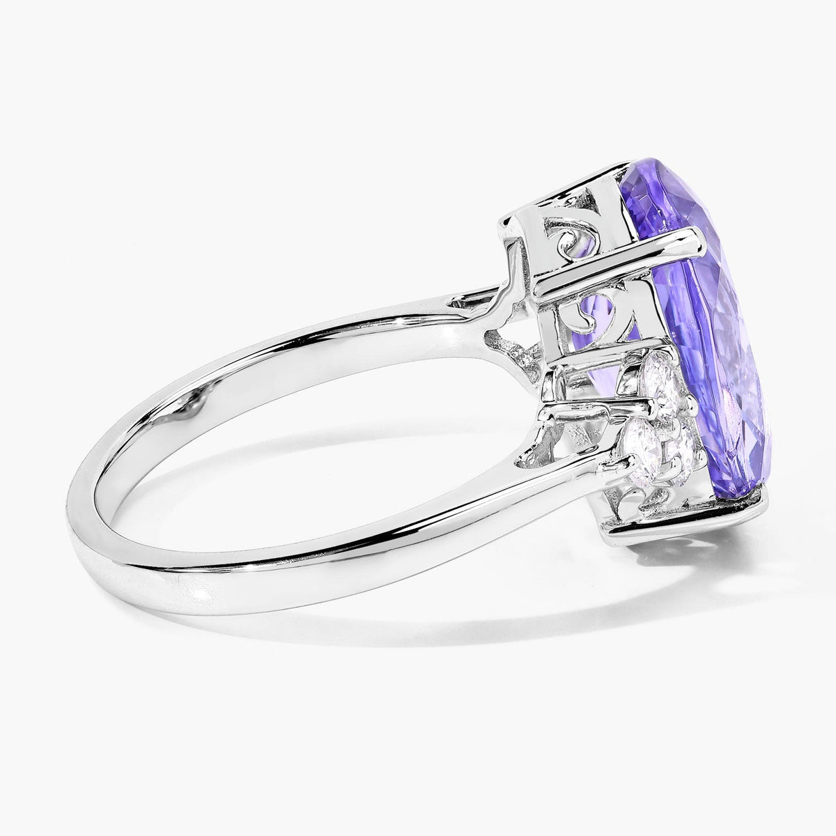 6.63 Cttw Oval Violet Tanzanite Lab Grown Diamond Rhodium over Silver Cocktail Ring
