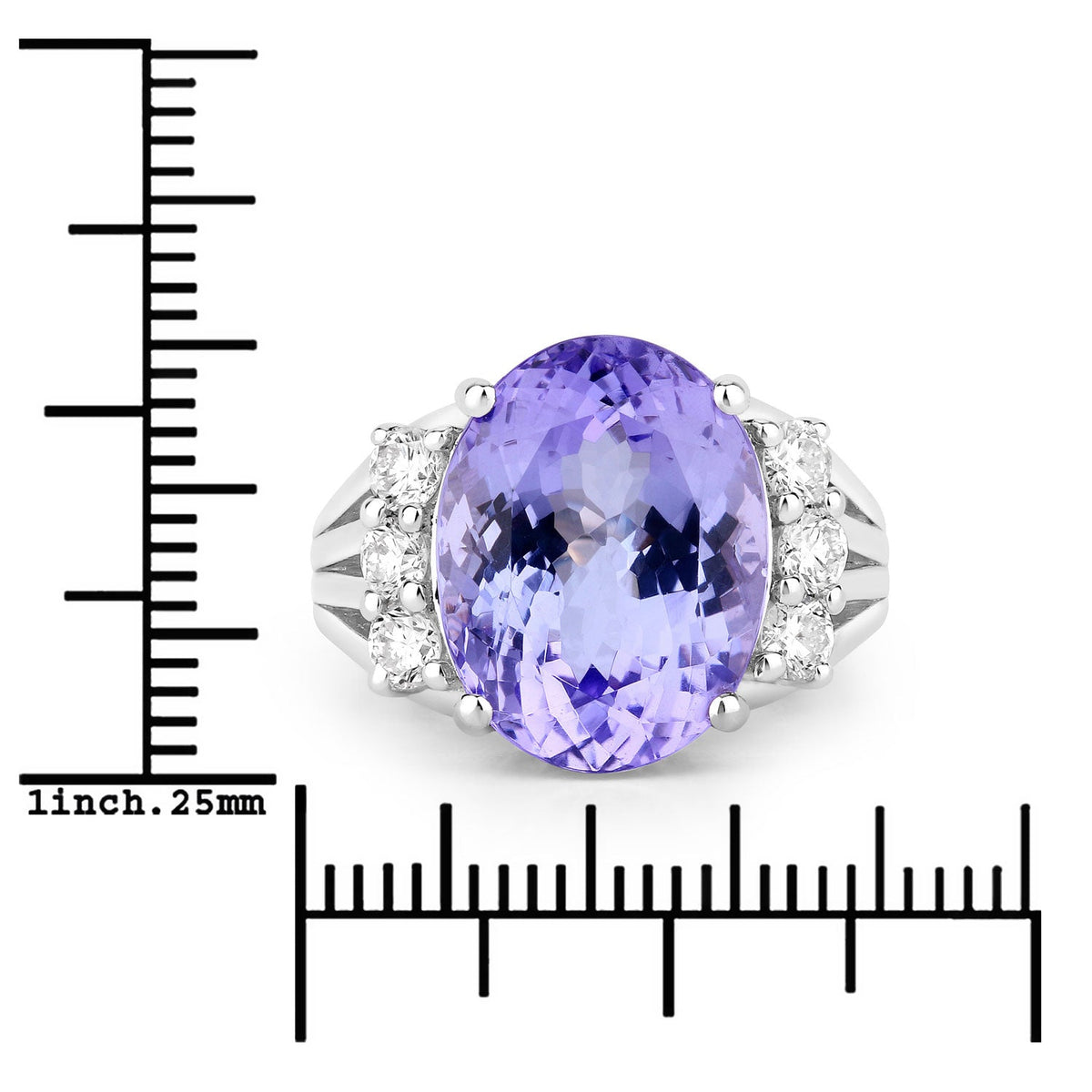 10.43 Cttw Oval Violet Tanzanite and Lab Diamond Rhodium over Silver Bridge Ring