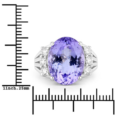 10.43 Cttw Oval Violet Tanzanite and Lab Diamond Rhodium over Silver Bridge Ring