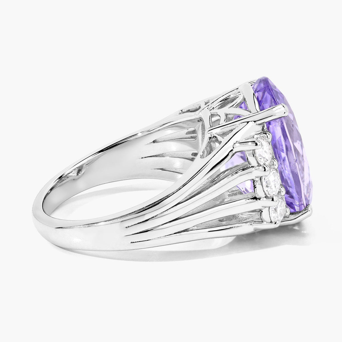 10.43 Cttw Oval Violet Tanzanite and Lab Diamond Rhodium over Silver Bridge Ring