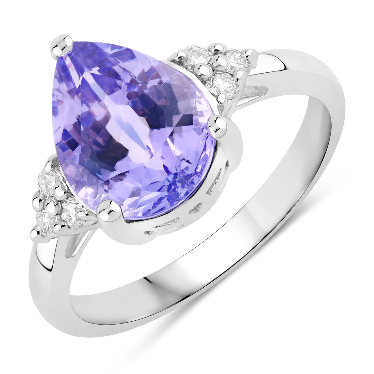 3.75 Cttw Pear Violet Tanzanite and Lab Diamond Rhodium over Silver Side Cluster Cocktail Ring