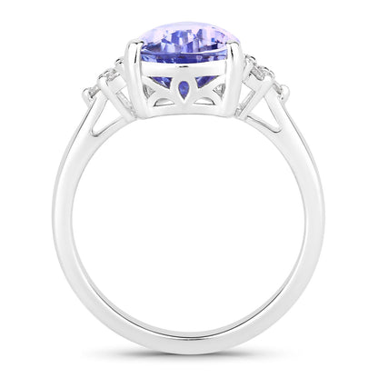 3.75 Cttw Pear Violet Tanzanite and Lab Diamond Rhodium over Silver Side Cluster Cocktail Ring