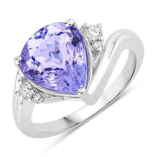 4.11 Cttw Pear Violet Tanzanite and Lab Diamond Rhodium over Silver Bypass Ring