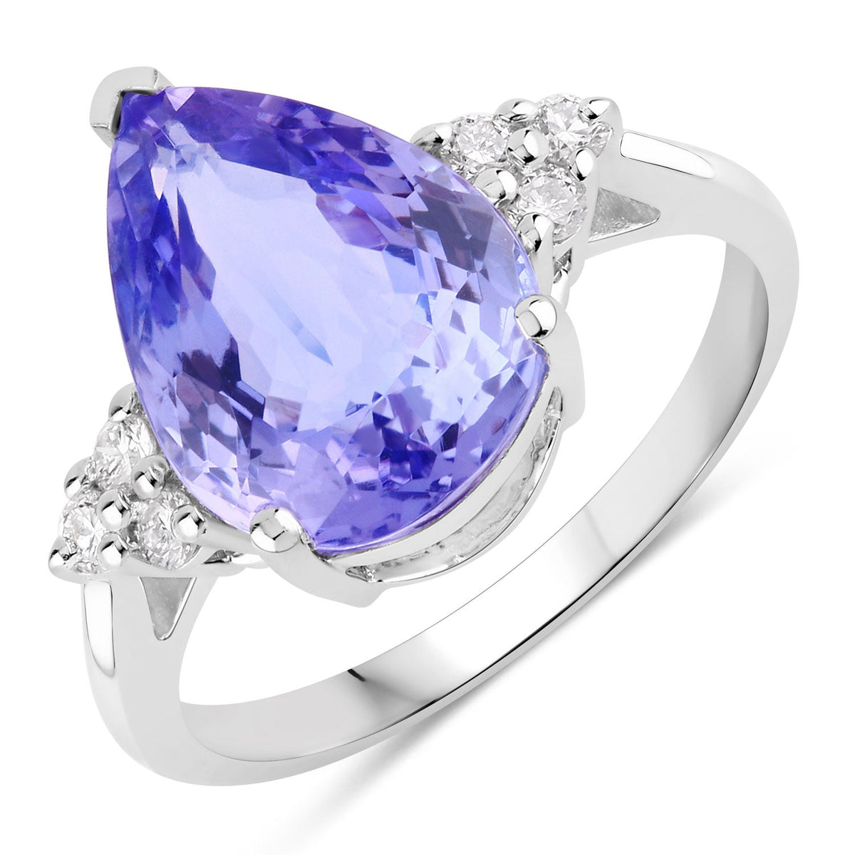 4.81 Cttw Pear Violet Tanzanite Lab Diamond Rhodium over Silver Cocktail Ring