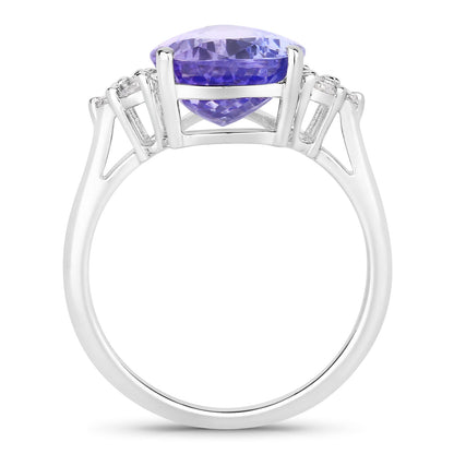4.81 Cttw Pear Violet Tanzanite Lab Diamond Rhodium over Silver Cocktail Ring