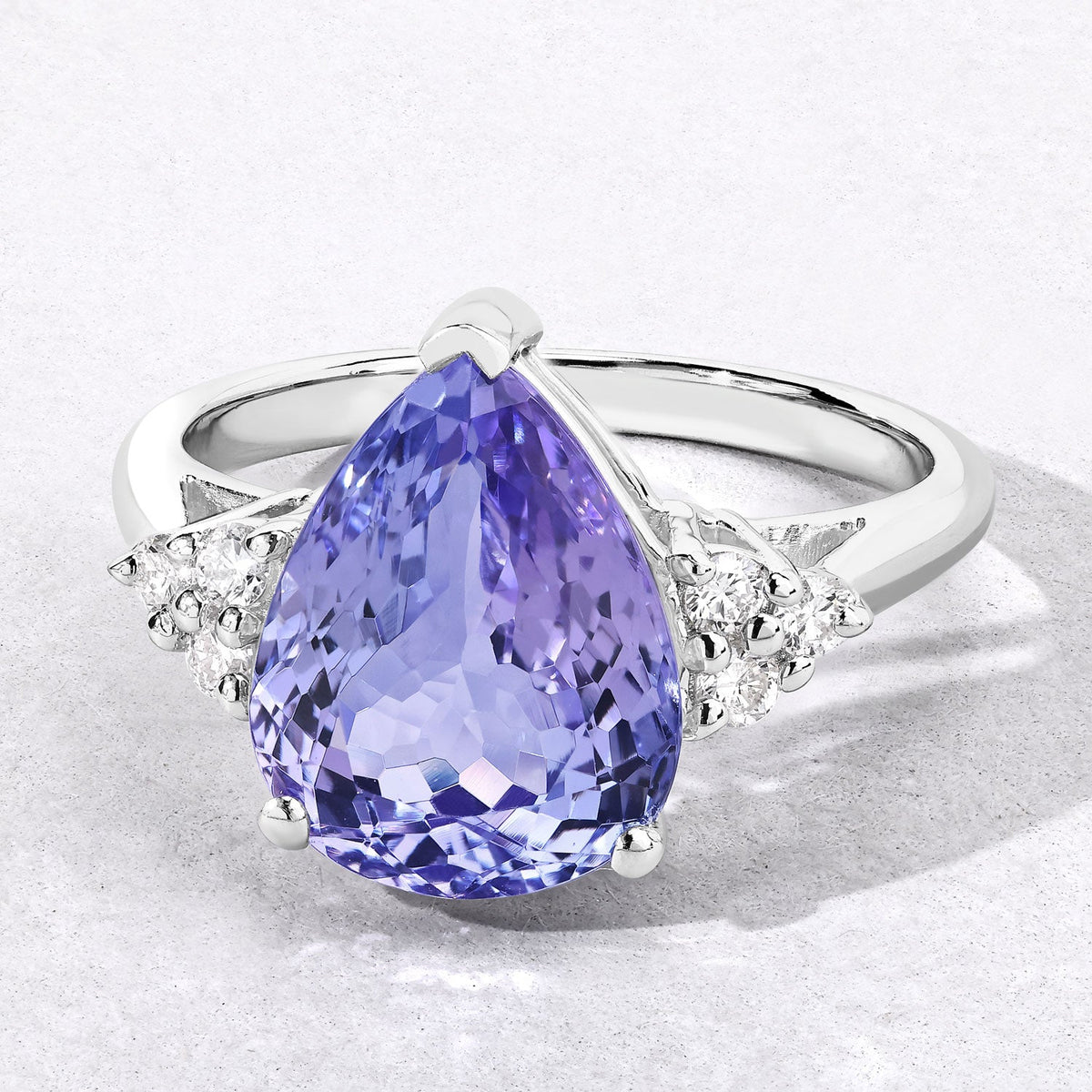 4.81 Cttw Pear Violet Tanzanite Lab Diamond Rhodium over Silver Cocktail Ring
