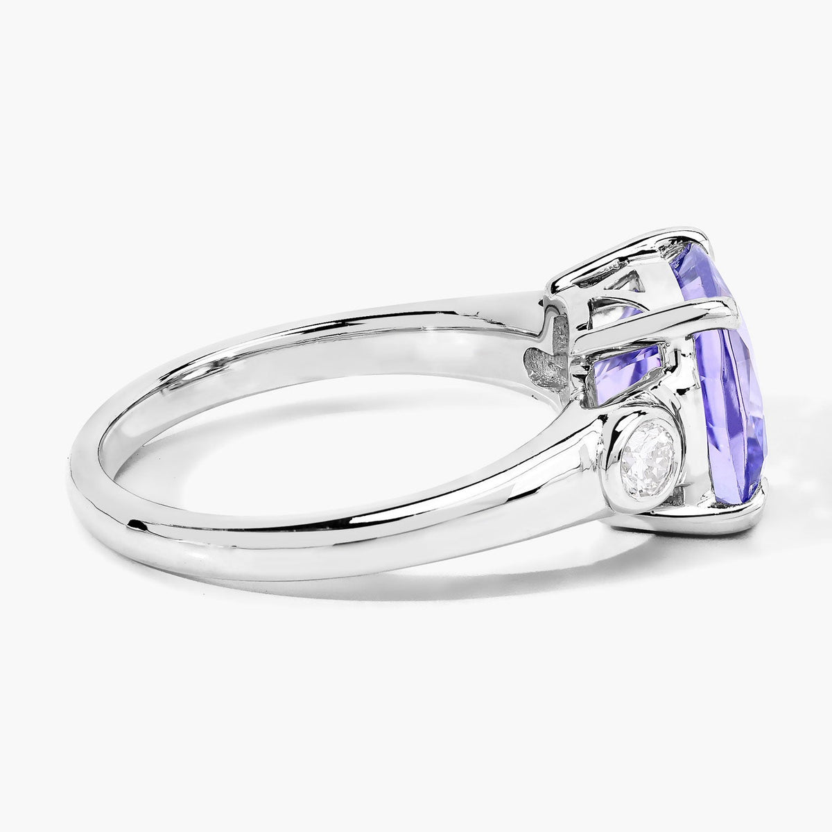 4.03 Cttw Cushion Violet Tanzanite and Lab Diamond Rhodium over Silver 3-Stone Ring