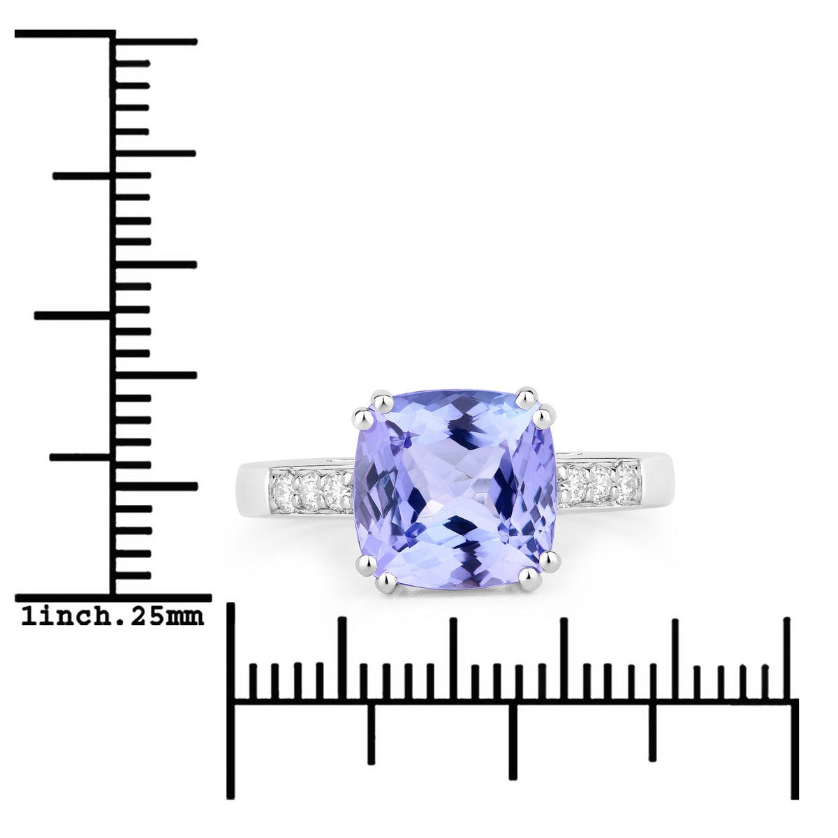 3.79 Cttw Cushion Violet Tanzanite and Lab Diamond Rhodium over Silver Bridge Ring