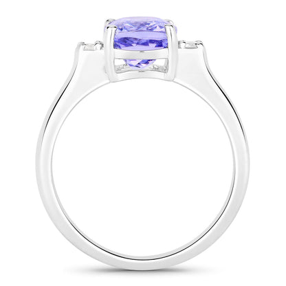 2.88 Cttw Cushion Violet Tanzanite and Lab Diamond Rhodium over Silver 3-Stone Ring