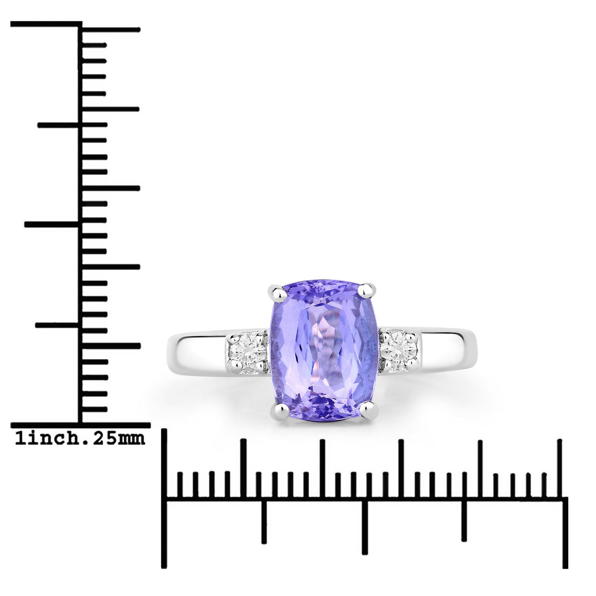 2.88 Cttw Cushion Violet Tanzanite and Lab Diamond Rhodium over Silver 3-Stone Ring