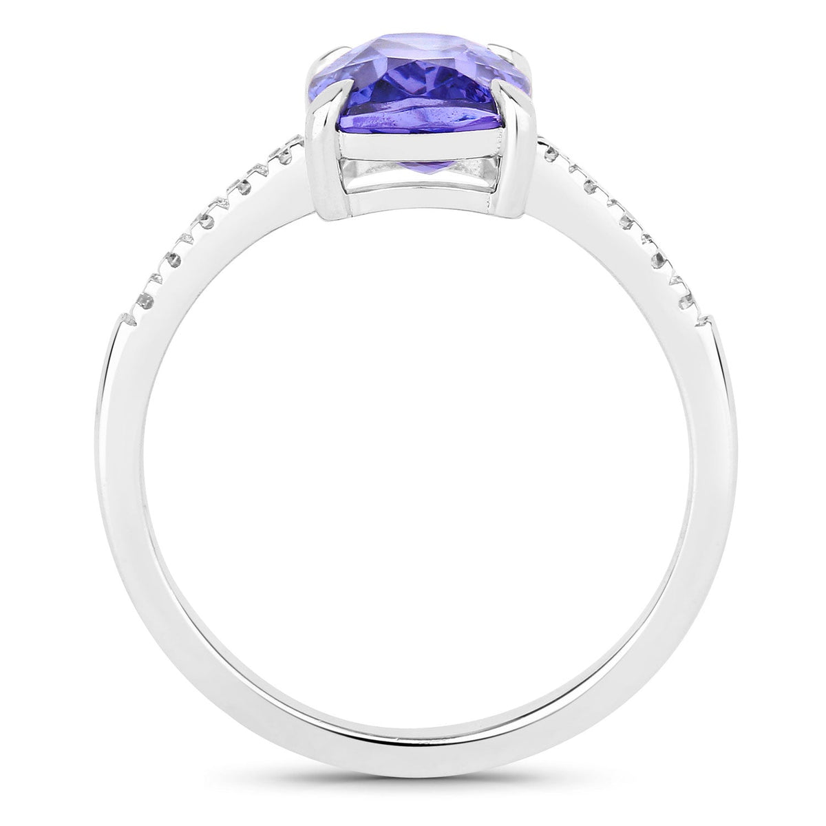 2.85 Cttw Cushion Violet Tanzanite and Lab Diamond Rhodium over Silver Bridge Ring
