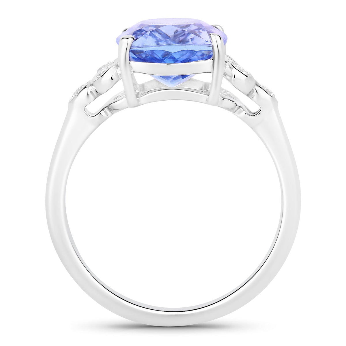 4.50 Cttw Cushion Violet Tanzanite and Lab Diamond Rhodium over Silver Cocktail Ring