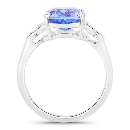 4.50 Cttw Cushion Violet Tanzanite and Lab Diamond Rhodium over Silver Cocktail Ring