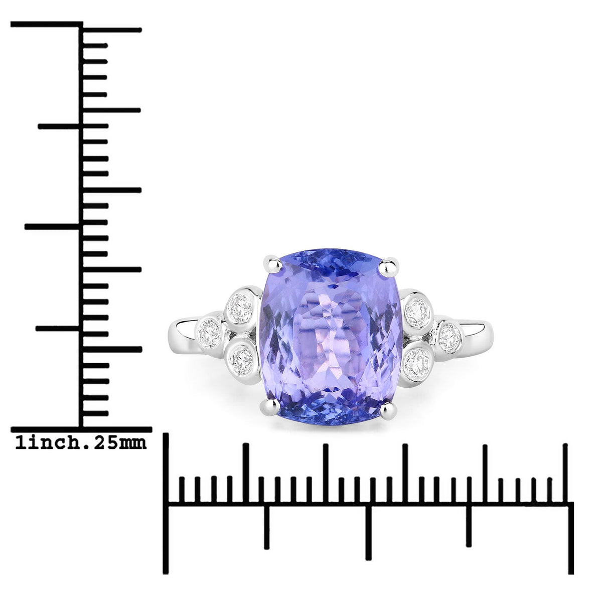 4.50 Cttw Cushion Violet Tanzanite and Lab Diamond Rhodium over Silver Cocktail Ring