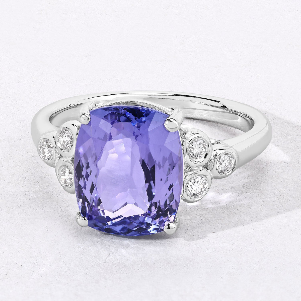 4.50 Cttw Cushion Violet Tanzanite and Lab Diamond Rhodium over Silver Cocktail Ring