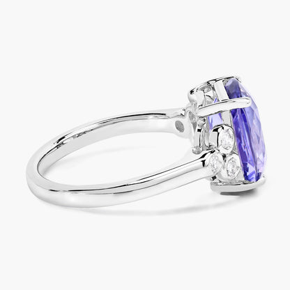 4.50 Cttw Cushion Violet Tanzanite and Lab Diamond Rhodium over Silver Cocktail Ring