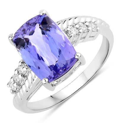 3.94 Cttw Cushion Violet Tanzanite and Lab Diamond Rhodium over Silver Bypass Ring