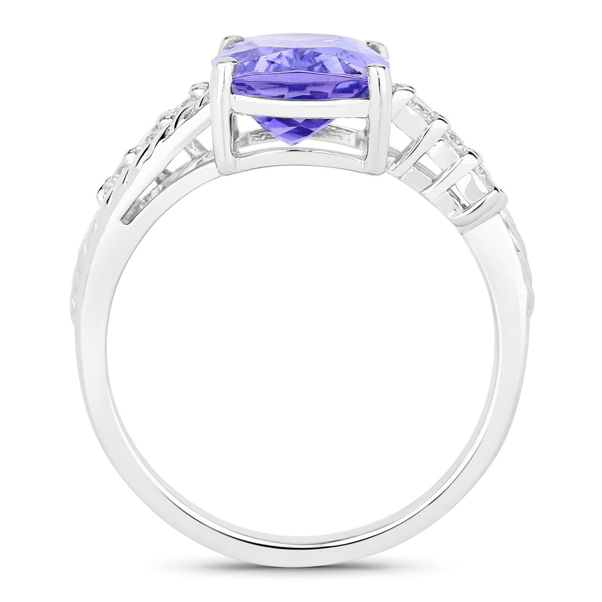3.94 Cttw Cushion Violet Tanzanite and Lab Diamond Rhodium over Silver Bypass Ring