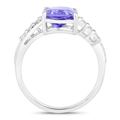 3.94 Cttw Cushion Violet Tanzanite and Lab Diamond Rhodium over Silver Bypass Ring