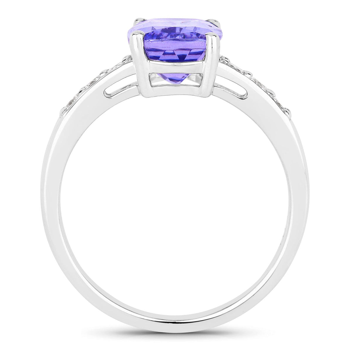 3.69 Cttw Cushion Violet Tanzanite and Lab Diamond Rhodium over Silver Bridge Ring