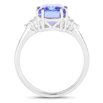 3.53 Cttw Octagon Violet Tanzanite and Lab Diamond Rhodium over Silver Side Cluster Cocktail Ring