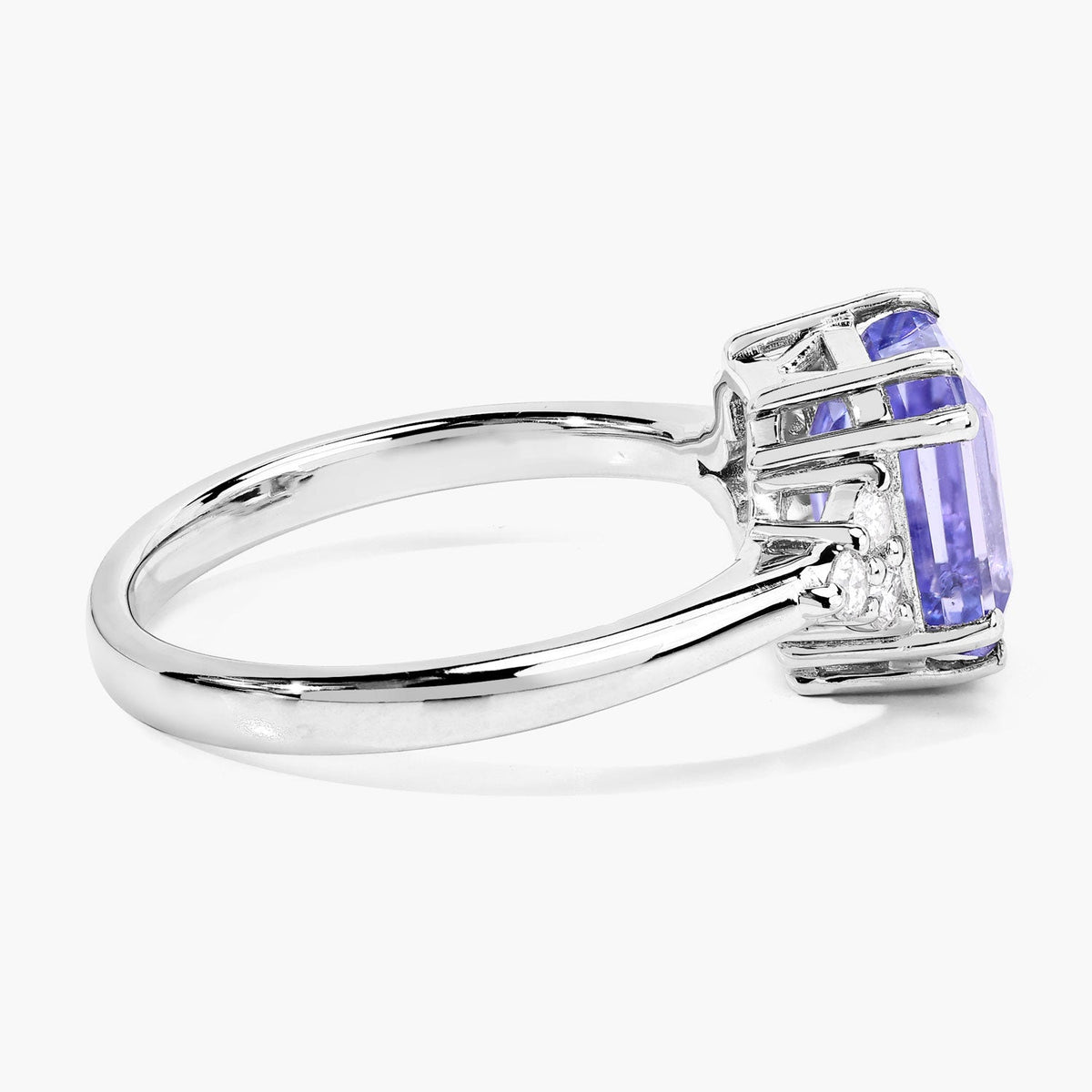 3.53 Cttw Octagon Violet Tanzanite and Lab Diamond Rhodium over Silver Side Cluster Cocktail Ring
