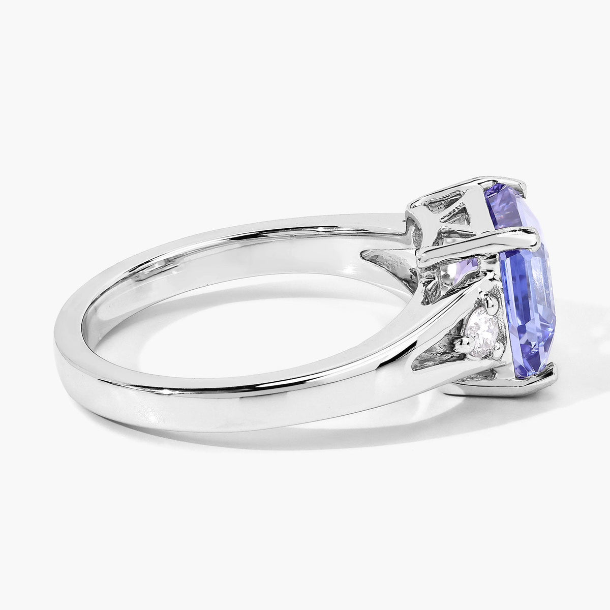 3.28 Cttw Octagon Violet Tanzanite and Lab Diamond Rhodium over Silver 3-Stone Ring