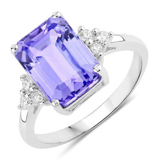 5.22 Cttw Octagon Violet Tanzanite Lab Diamond Rhodium over Silver Cocktail Ring