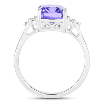 3.88 Cttw Octagon Violet Tanzanite and Lab Diamond Rhodium over Silver Side Cluster Ring