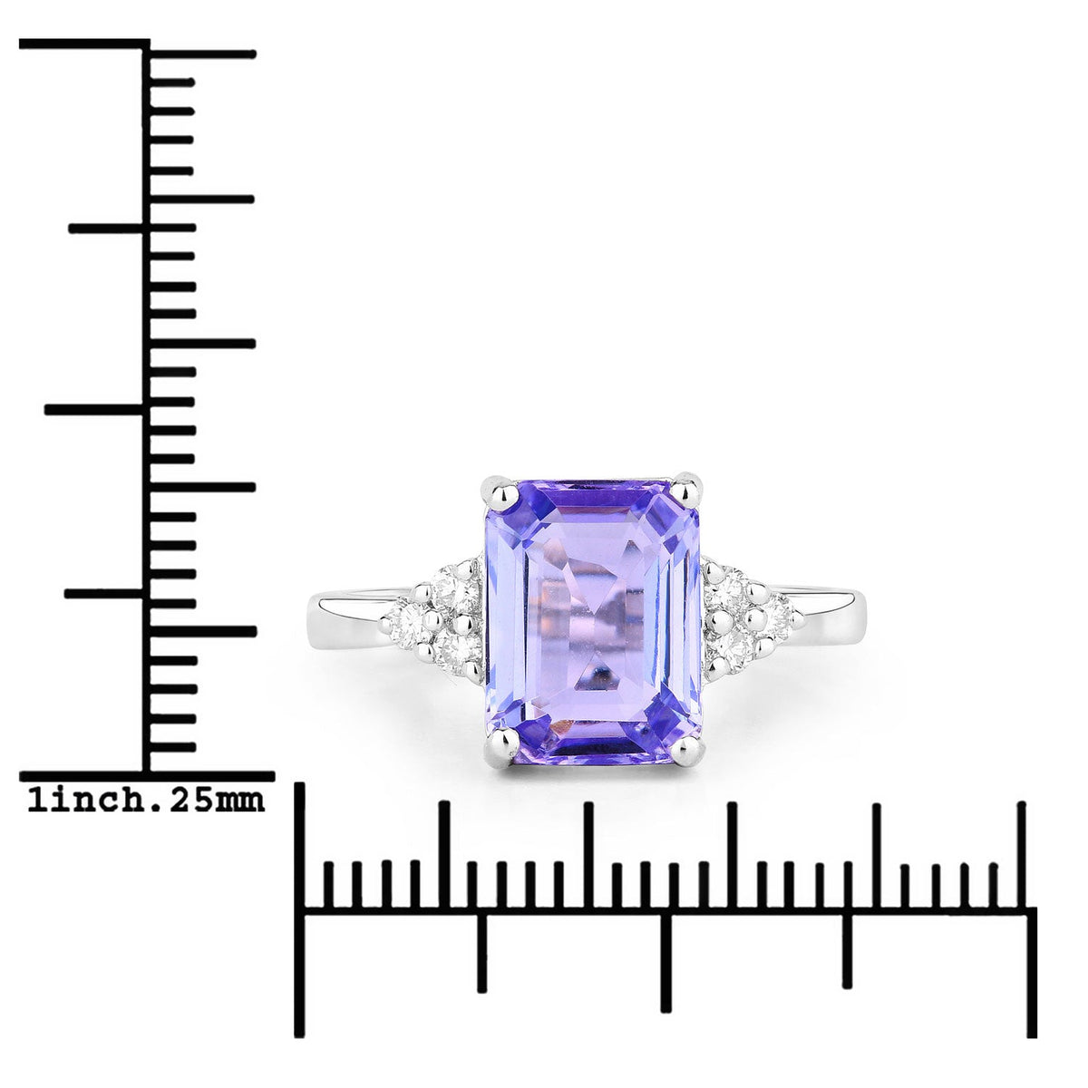 3.88 Cttw Octagon Violet Tanzanite and Lab Diamond Rhodium over Silver Side Cluster Ring
