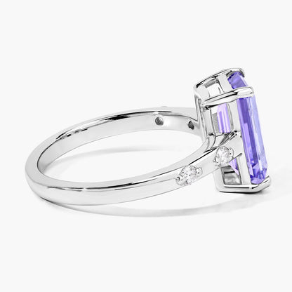 3.33 Cttw Octagon Violet Tanzanite and Lab Diamond Rhodium over Silver 5-Stone Ring