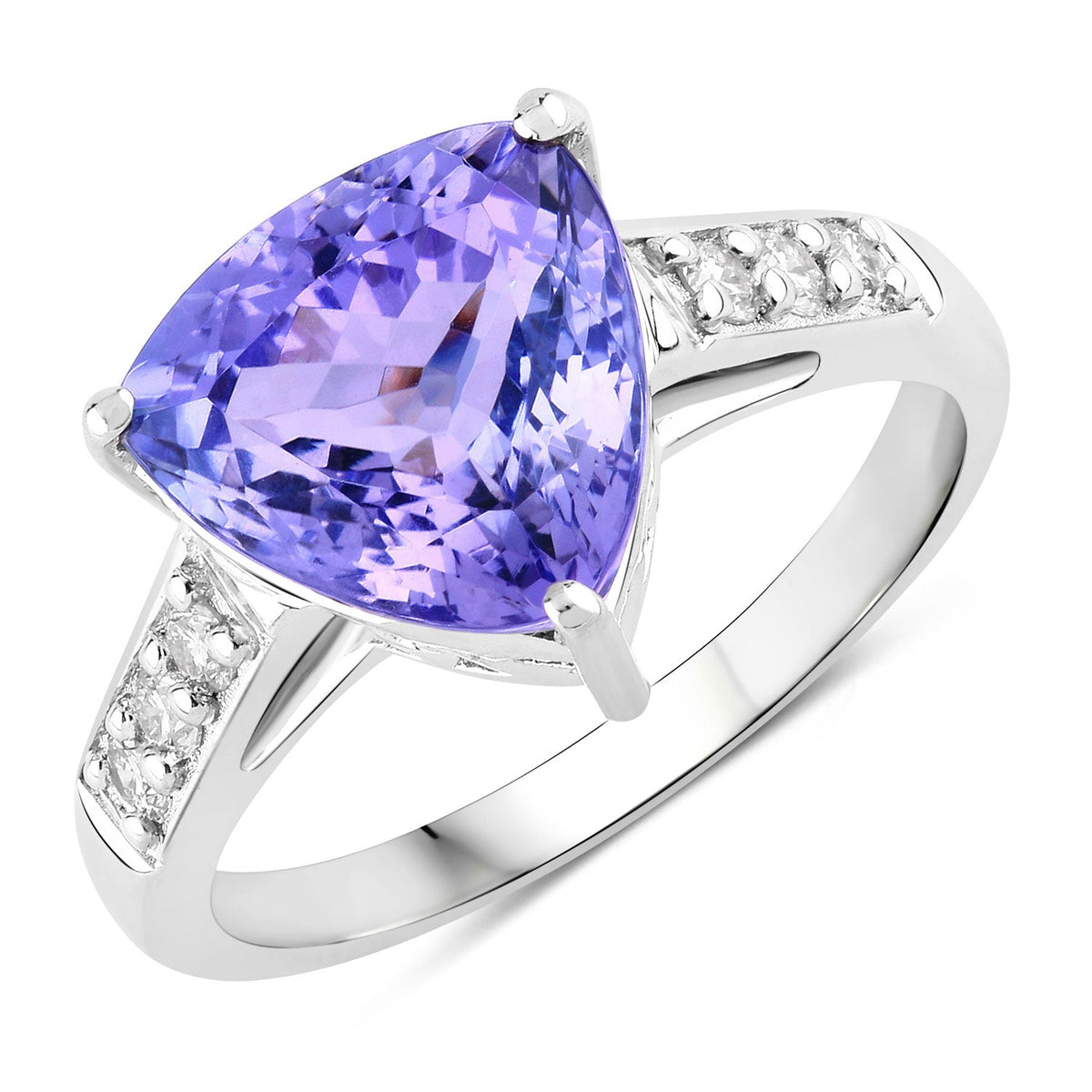 4.34 Cttw Trillion Violet Tanzanite and Lab Diamond Rhodium over Silver Bridge Ring