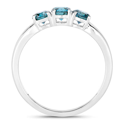 0.98 Cttw Round Teal Blue Diamond 14K White Gold Three Stone Ring