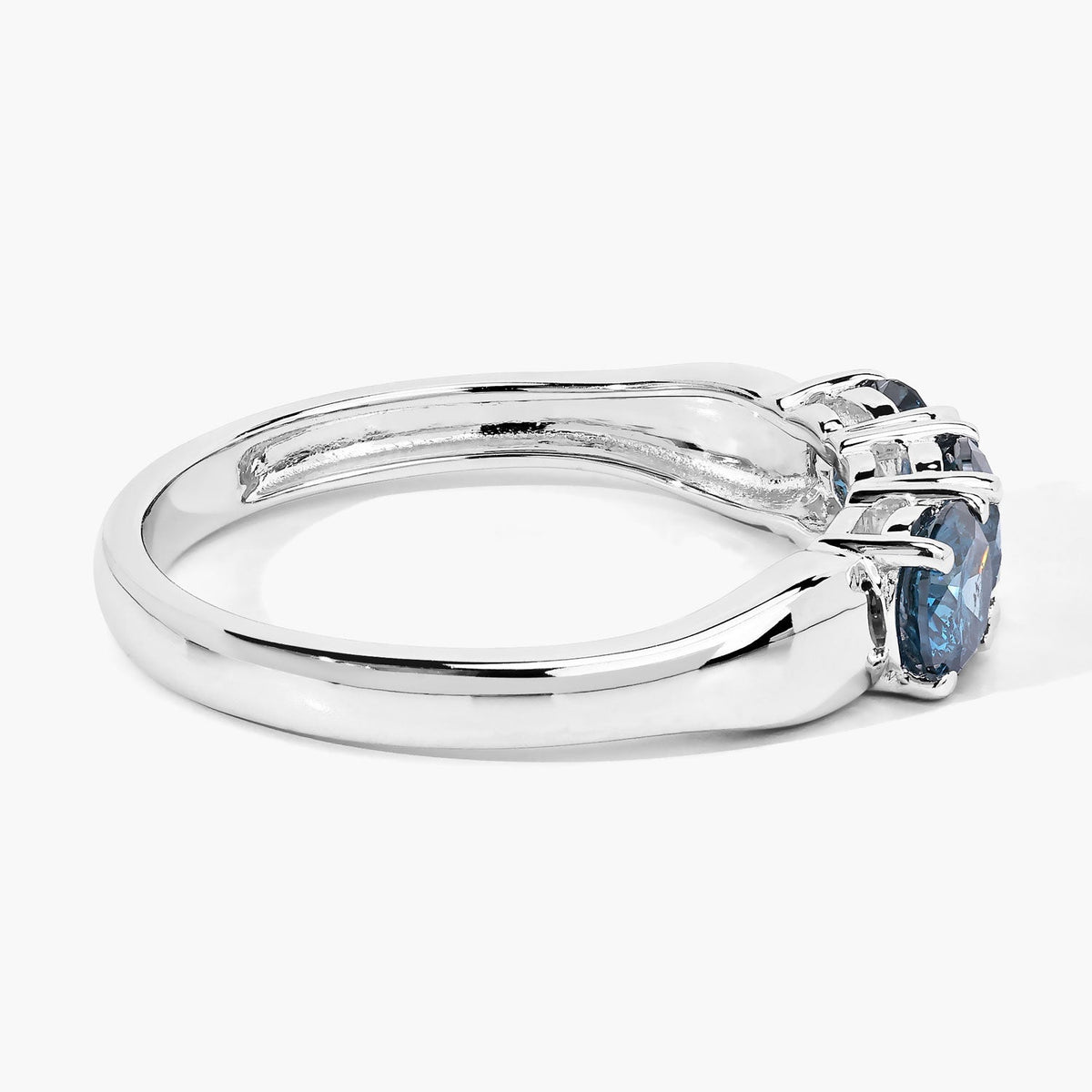 1.09 Cttw Round Teal Blue Diamond 14K White Gold Three Stone Ring