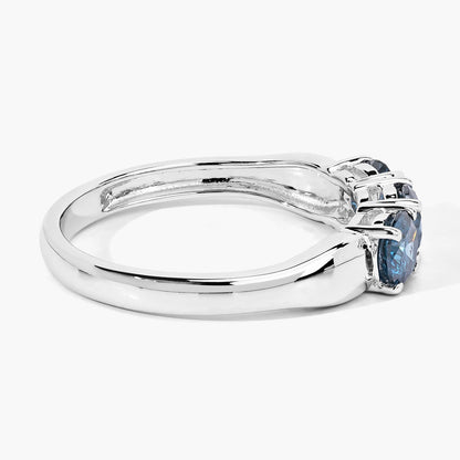 1.09 Cttw Round Teal Blue Diamond 14K White Gold Three Stone Ring