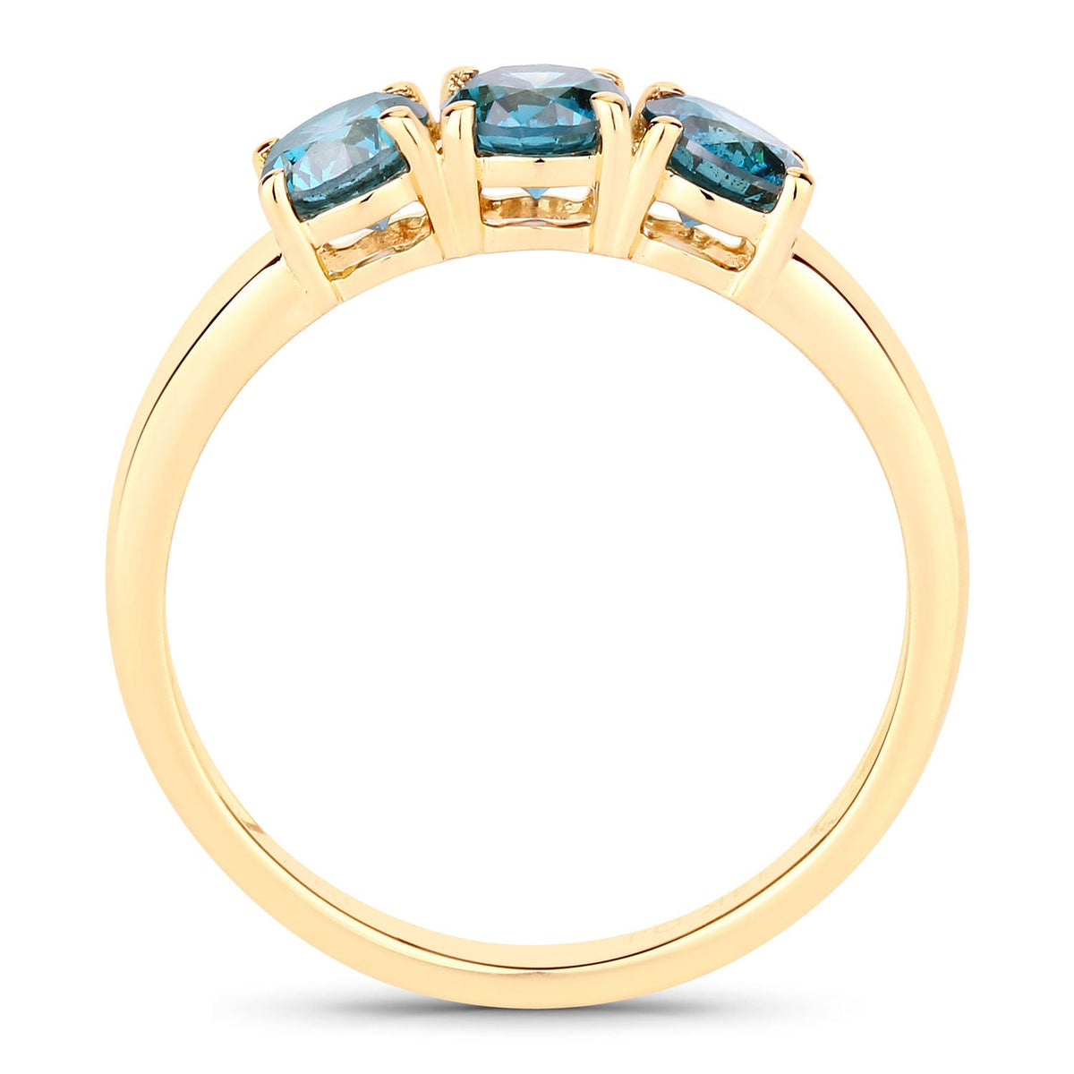 1.09 Cttw Round Teal Blue Diamond 14K Yellow Gold Three Stone Ring