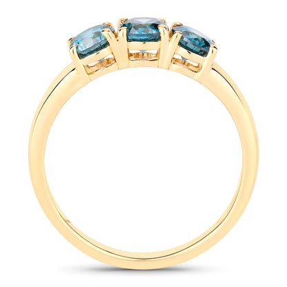 1.09 Cttw Round Teal Blue Diamond 14K Yellow Gold Three Stone Ring