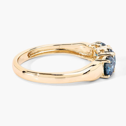 1.09 Cttw Round Teal Blue Diamond 14K Yellow Gold Three Stone Ring