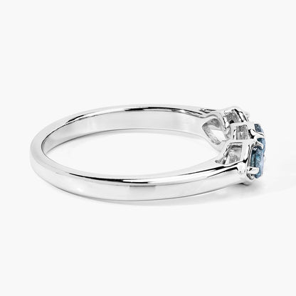 0.34 Cttw Round Teal Blue Diamond Rhodium Plated Silver 3-Stone Ring