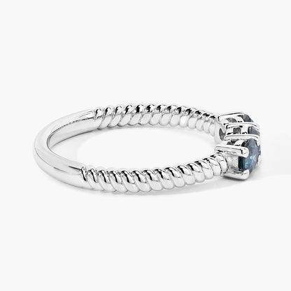 0.49 Cttw Round Teal Blue Diamond Rhodium Plated Silver 3-Stone Ring
