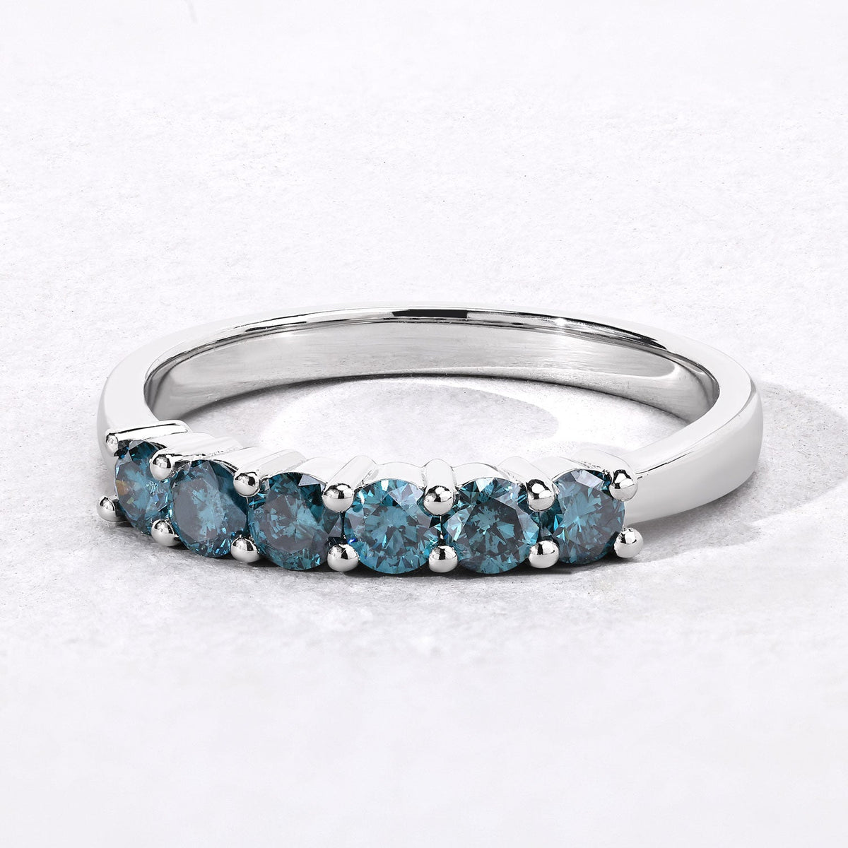 0.50 Cttw Round Teal Blue Diamond Rhodium Plated Silver 7-Stone Ring