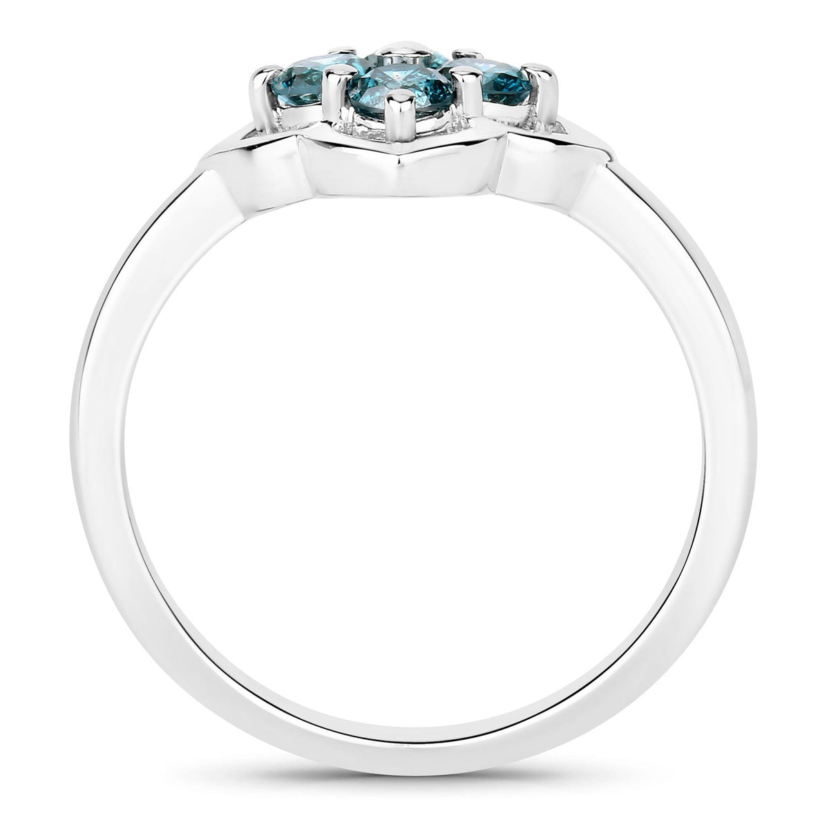 0.50 Cttw Round Teal Blue Diamond Rhodium Plated Silver Clover Cluster Ring